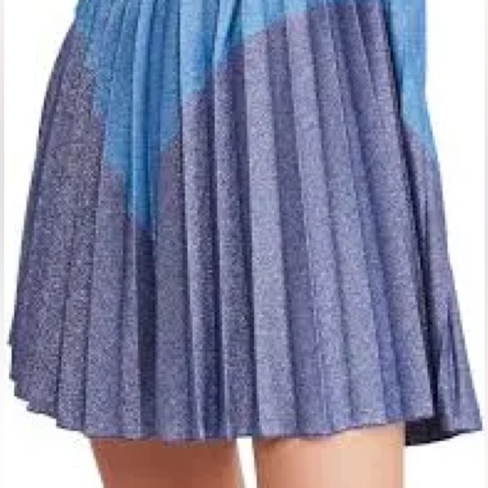 Free People High Necked Mod Themed Retro Shimmer Blue Mini Dress Size XL - Picture 8 of 10